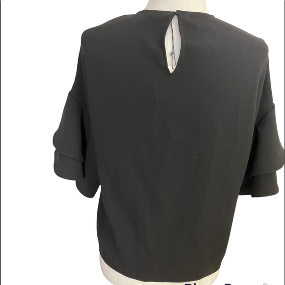 𝅺NWT Zara Women Black Short Layered Sleeve Crop Blouse Sz XS - Picture 3 of 5